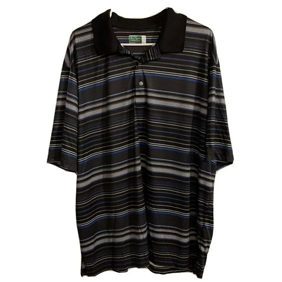 Ben Hogan Performance Polo Shirt 2XL Black‎ Blue Stripe Golf Short Sleeve - Picture 1 of 4